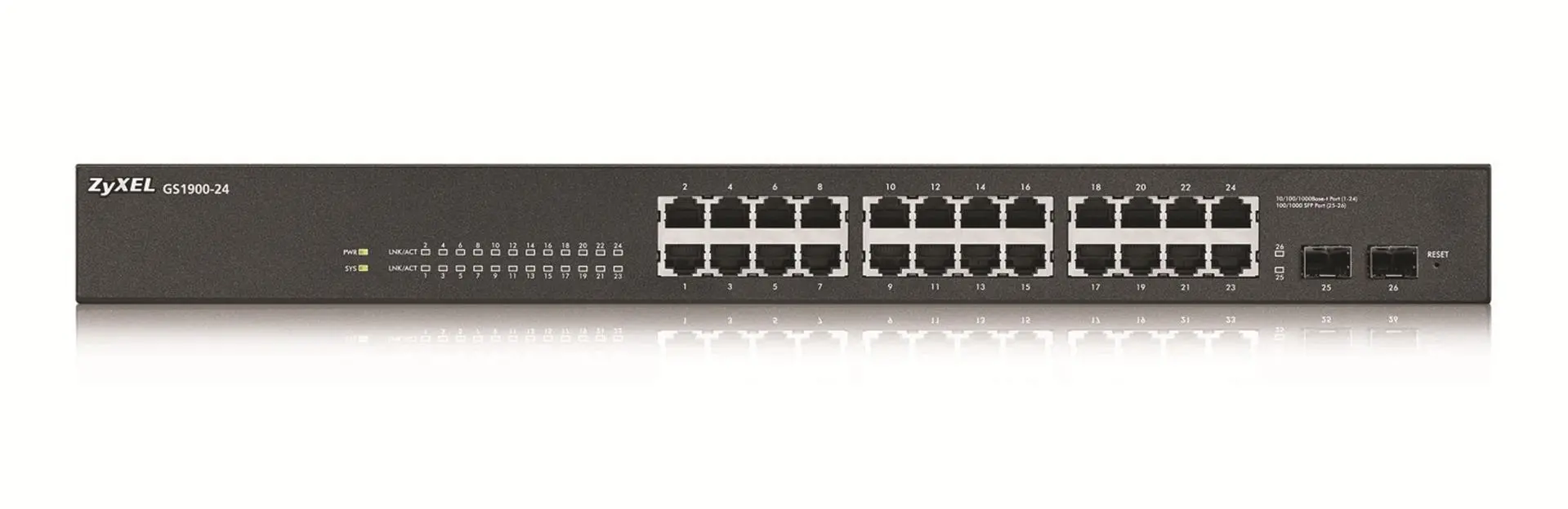 Комутатор, ZyXEL GS1900-24 v2, 24-port GbE L2 Smart Switch, rackmount, fanless - image 1