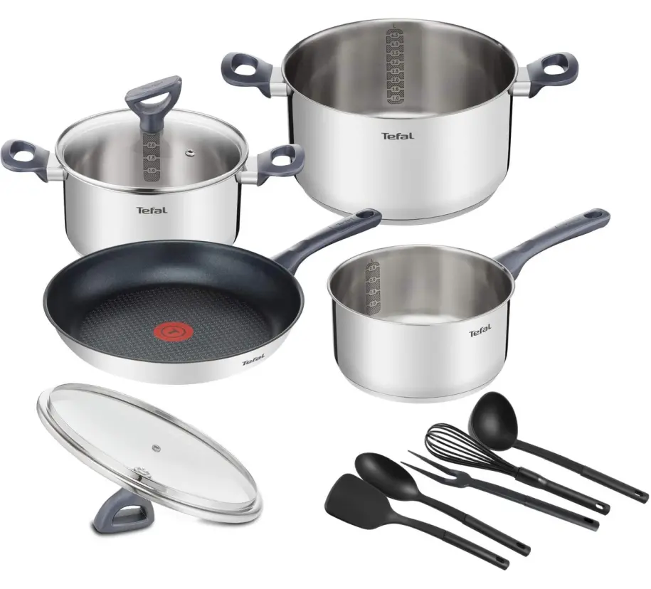 Set de tigăi și oale, Tefal G713SB45, DAILY COOK set 11 buc. (cratiță 16 fără capac, oale 20/24 + capace, tigaie 28, 5 ustensile)