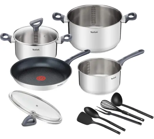 Комплект тигани и тенджери, Tefal G713SB45, DAILY COOK Set 11 pcs (Saucepan 16 w/o lid, stewpot 20/24+lids, frypan 28, 5 tools)