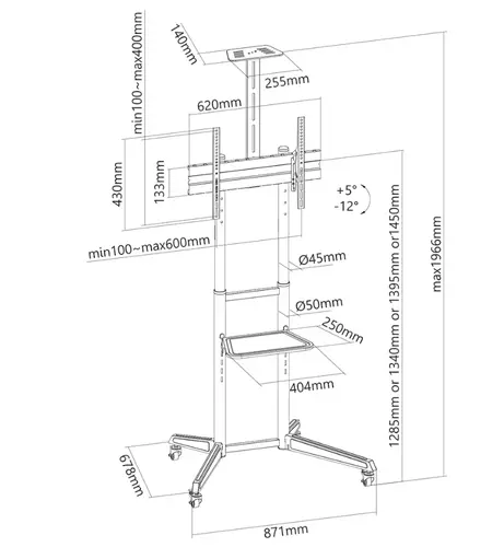 Стойка, Neomounts Mobile Floor Stand incl. AV- and cam shelf (height adjustable: 128,5-145 cm) - image 5
