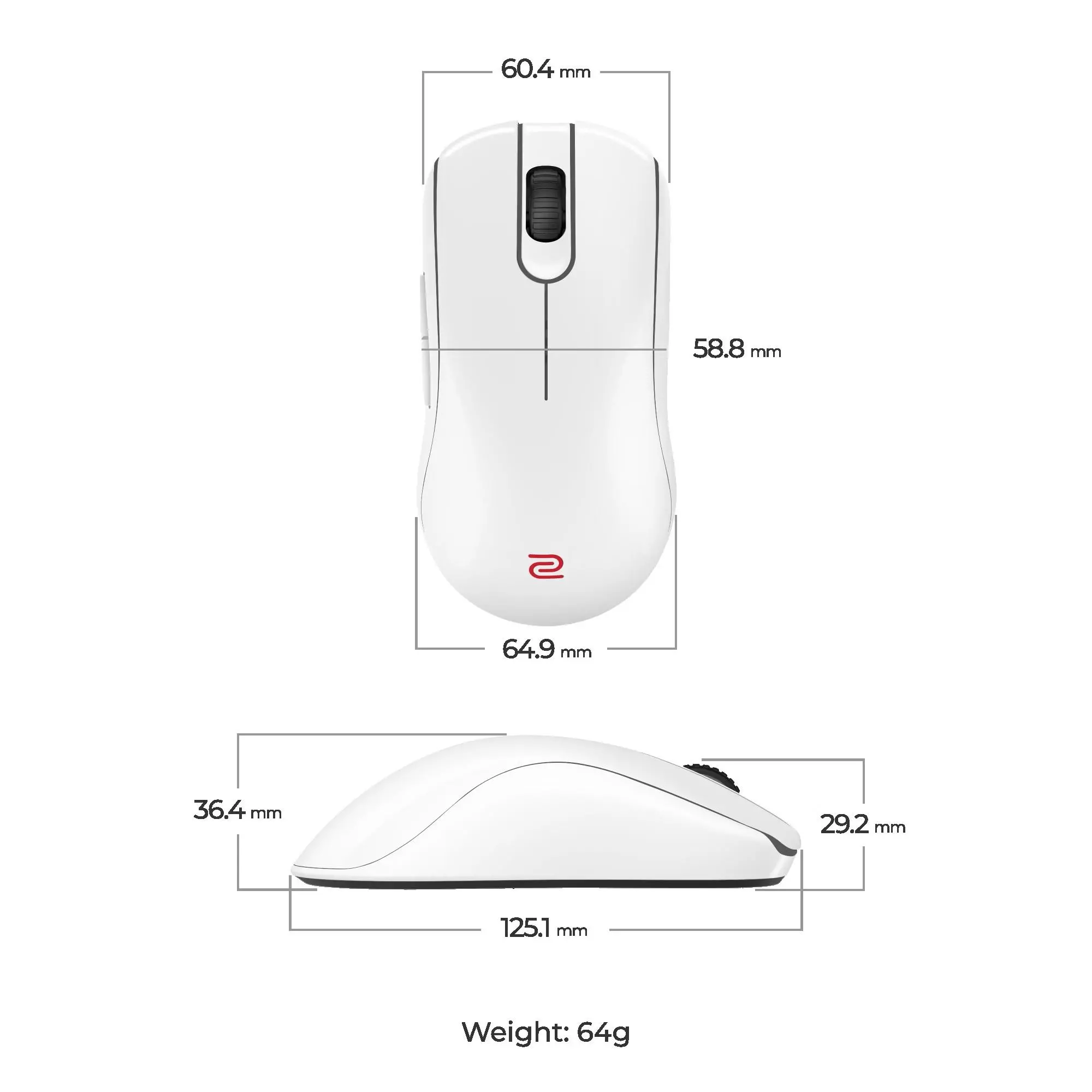 Геймърска безжична мишка ZOWIE FK2-DW 4K, бяла - image 5