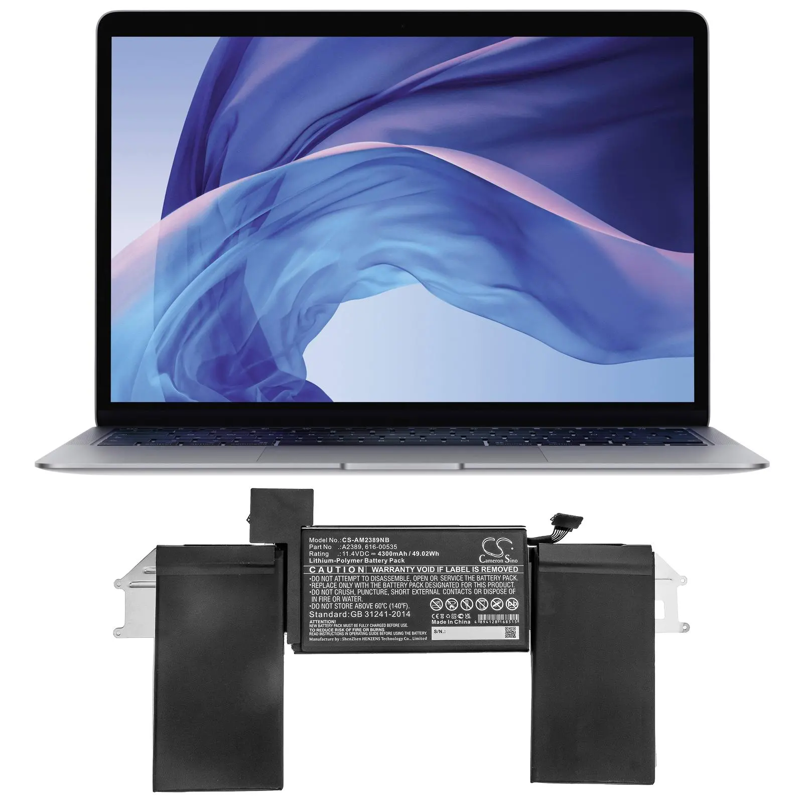 Μπαταρία για laptop Apple MacBook Air (M1 2020) , MacBook Air 13 ιντσών A2179 A2389 LiPo 11,4V 4300mAh CAMERON SINO - image 3