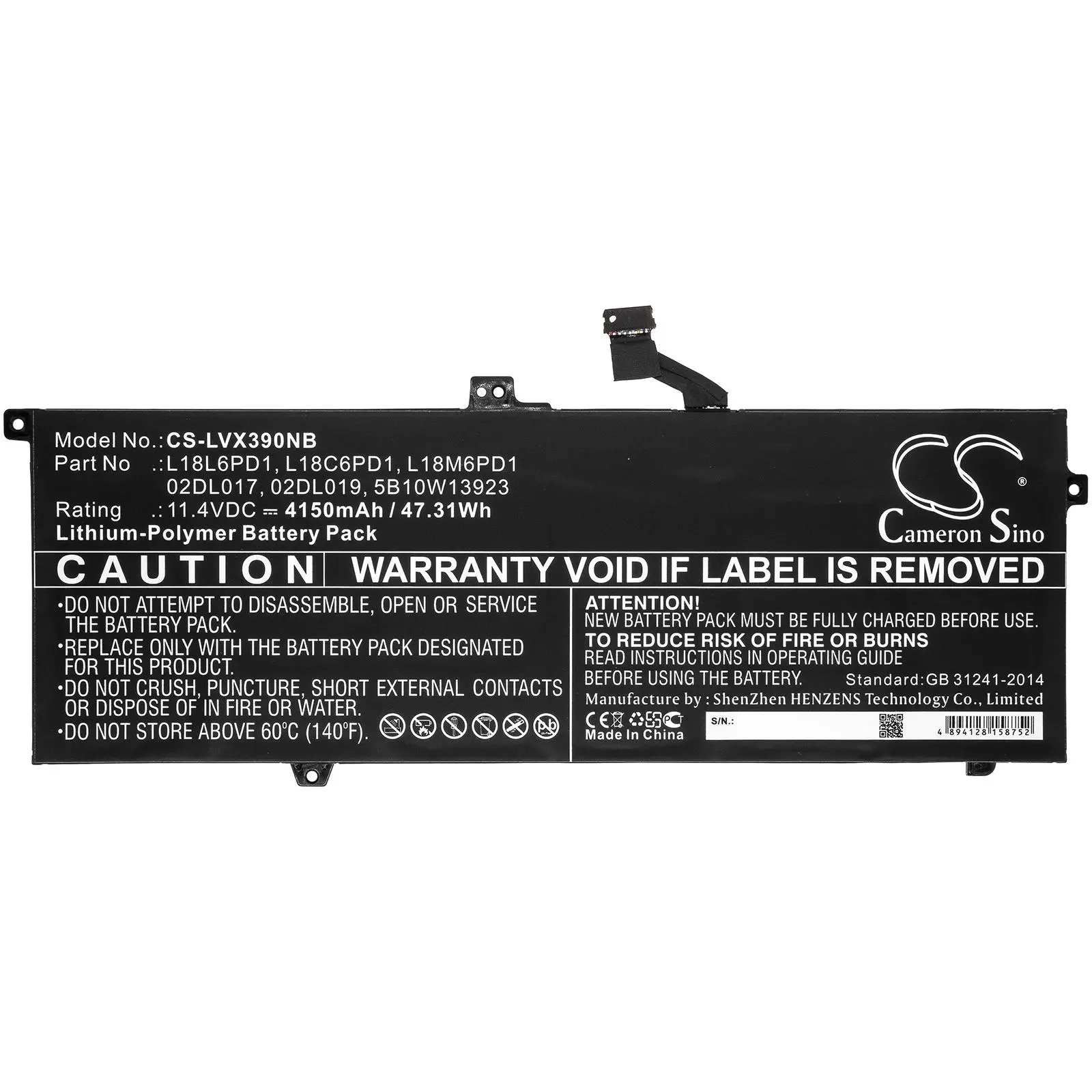 Baterie pentru laptop Lenovo ThinkPad X390 L18C6PD1 L18L6PD1 LiPo 11.4V 4150 mAh CAMERON SINO