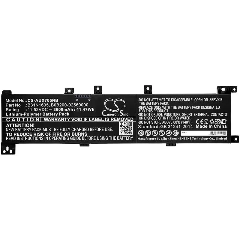 Μπαταρία για laptop ASUS A705QA, VIVOBOOK F705UV-BX186T, VIVOBOOK F705UV-BX186T, B31N1635 LIPo 11,52V 3600 mAh CAMERON SINO