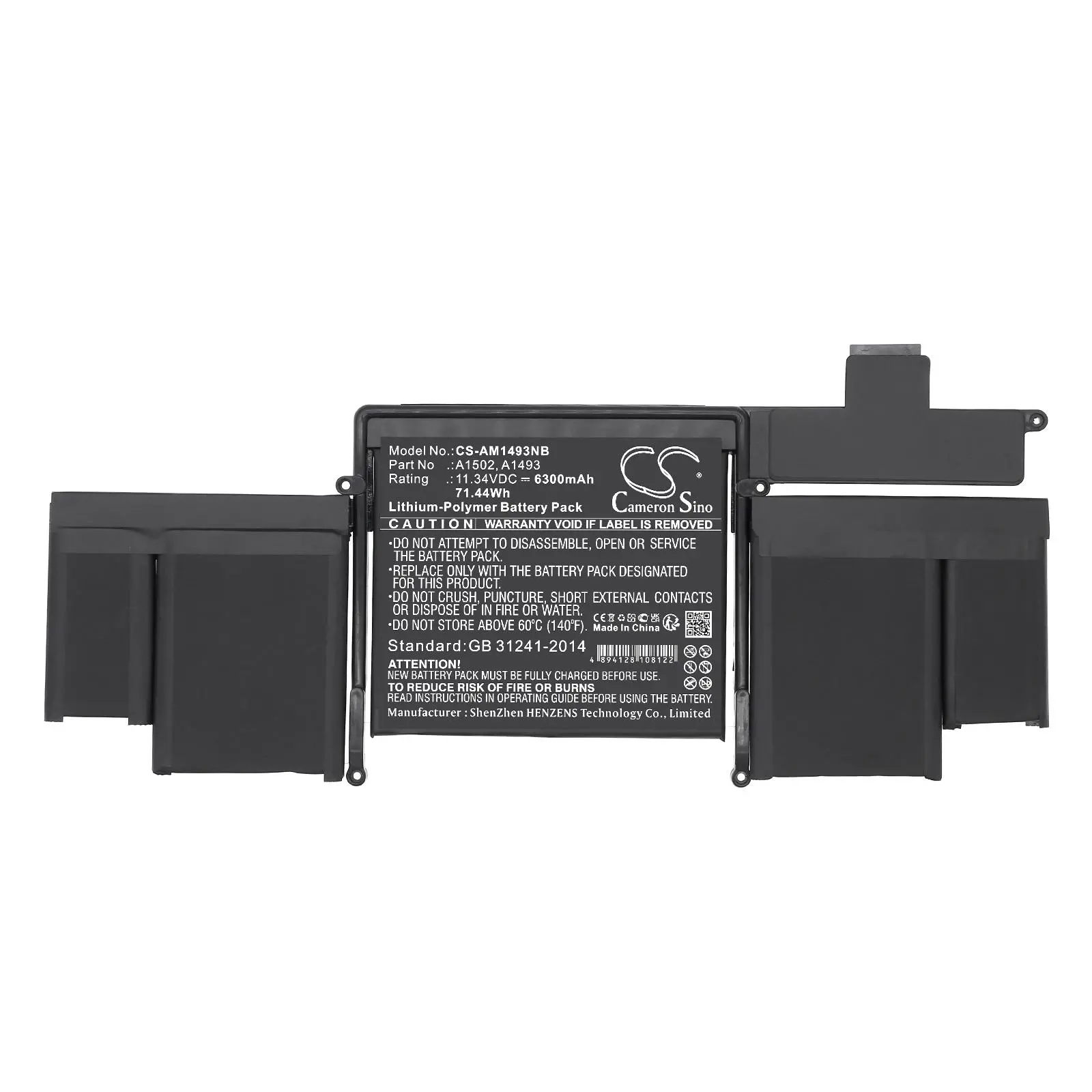 Батерия за лаптоп Apple MacBook Pro ""Core i5" 2.4 13" Late 2013 Retina A1493, A1502 LiPo 11.34V 6300mAh CAMERON SINO