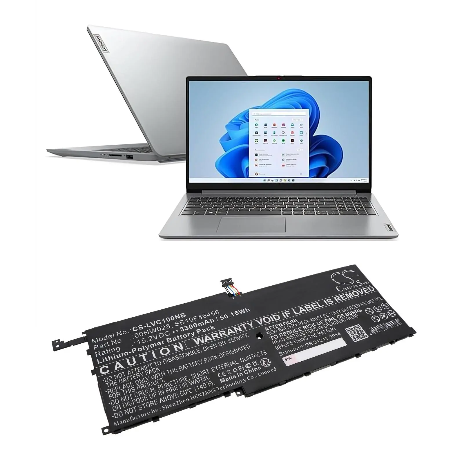 Μπαταρία για laptop LENOVO ThinkPad X1 20FBS0L900, ThinkPad X1 Yoga 20FQA04TAU, 00HW028 LiPo 15.2V 3300 mAh CAMERON SINO - image 3