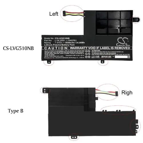 Батерия  за лаптоп LENOVO YOGA 510-14IKB 80YM, Yoga 510-15ISK, L15C2PB1 LiPo 7.6V  4600 mAh CAMERON SINO - image 3