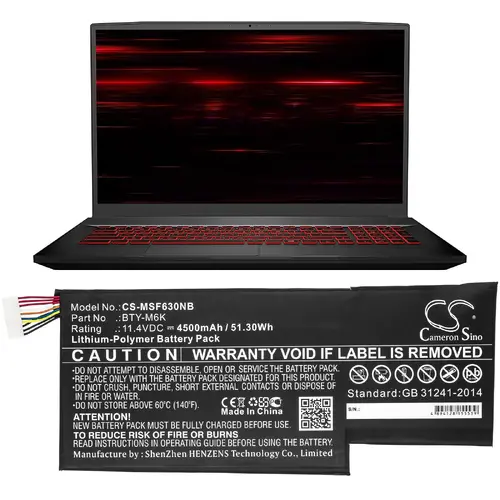 Батерия за лаптоп MSI GF63 , GF75, GS63, GS73  BTY-M6K  LiPo 11.4V 4500 mAh CAMERON SINO - image 2