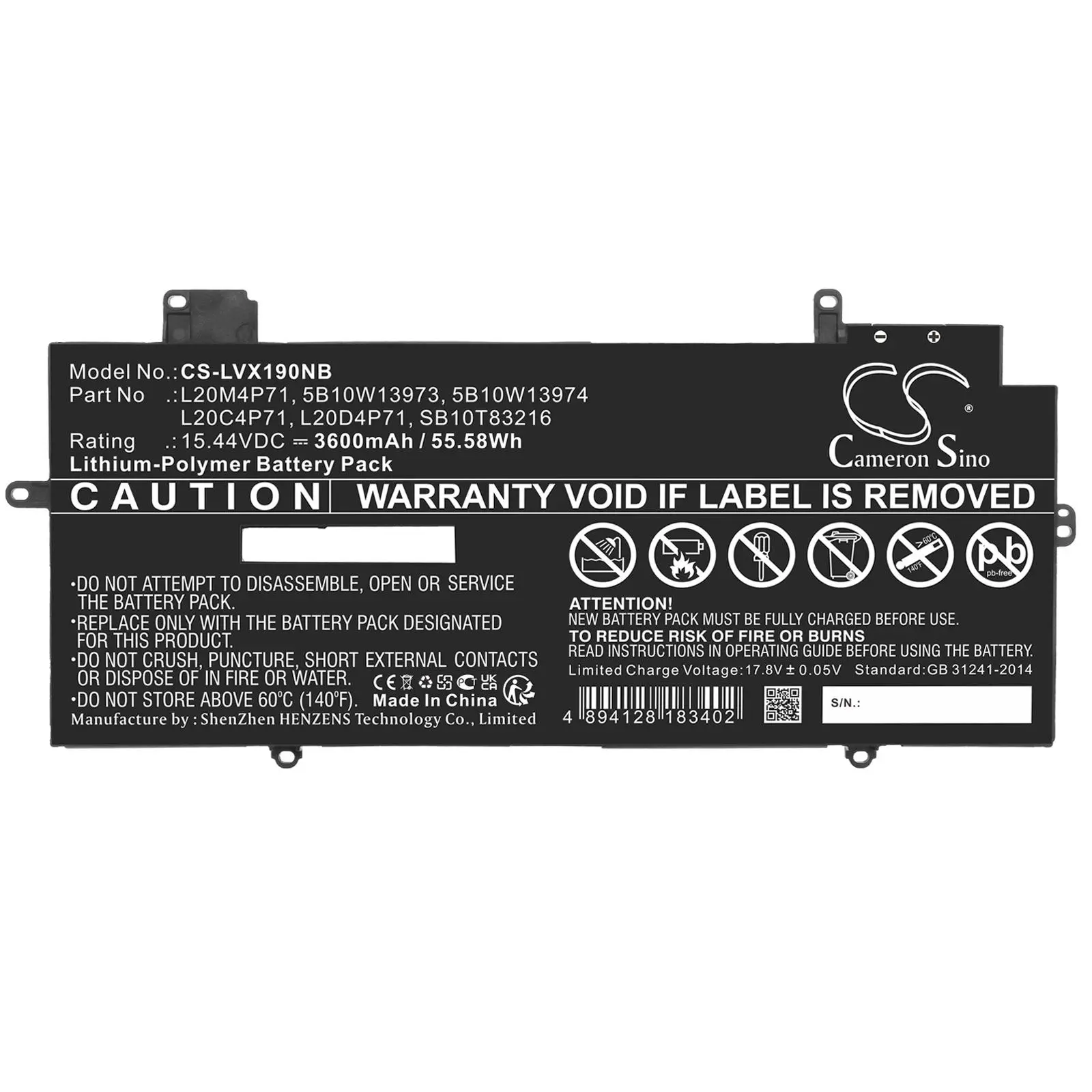 Батерия за лаптоп LENOVO ThinkPad X1 Carbon G9 20XW002DGE, ThinkPad X1 Carbon Gen 10 21CB004QIX, ThinkPad X1 Yoga Gen 6 20XY003BAT, L20C4P71 LiPO, 15.44V 3600 mAh CAMERON SINO