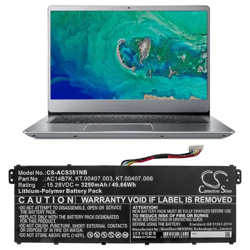 Батерия  за лаптоп  ACER Aspire 5 A515-41G-18Z3, Nitro 5 AN515-41-F6VS, Swift 3 SF313-51-514S, AC14B7K, LiPO 15.28V  3250 mAh CAMERON SINO - image 3