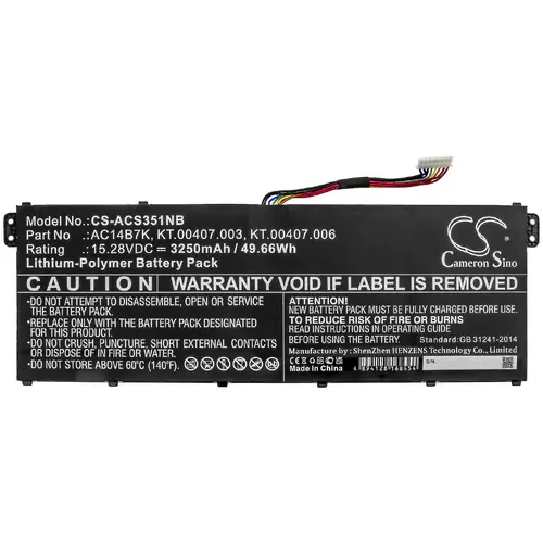 Μπαταρία για laptop ACER Aspire 5 A515-41G-18Z3, Nitro 5 AN515-41-F6VS, Swift 3 SF313-51-514S, AC14B7K, LiPO 15.28V 3250 mAh CAMERON SINO - 1