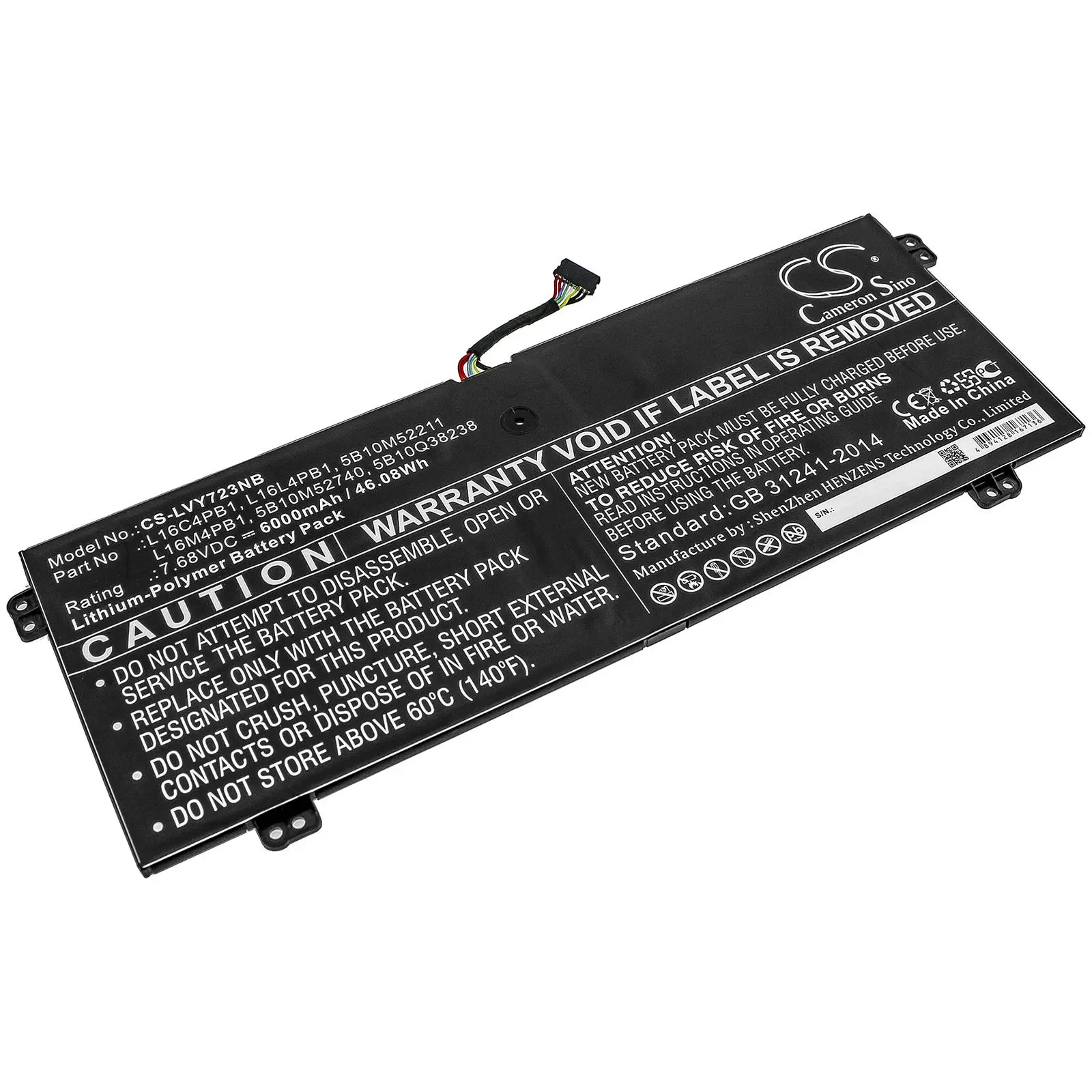 Батерия за лаптоп LENOVO YG 720-13IKB 80X6006PAU, Yoga 720-13IKB 80X6001QGE, Yoga 730-13IKB, L16C4PB1 LiPo  7.68V 6000mAh  CAMERON SINO - image 1