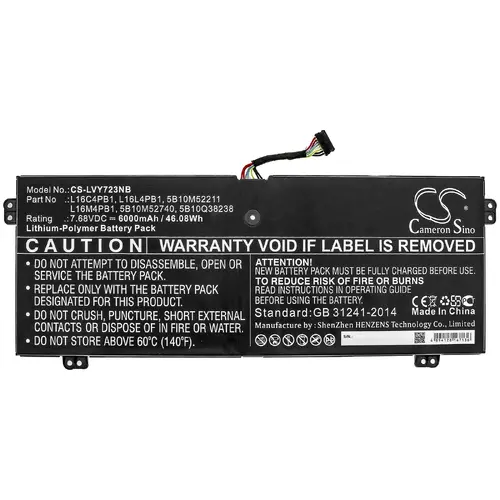 Baterie pentru laptop LENOVO YG 720-13IKB 80X6006PAU, Yoga 720-13IKB 80X6001QGE, Yoga 730-13IKB, L16C4PB1 LiPo 7.68V 6000mAh CAMERON SINO - 1