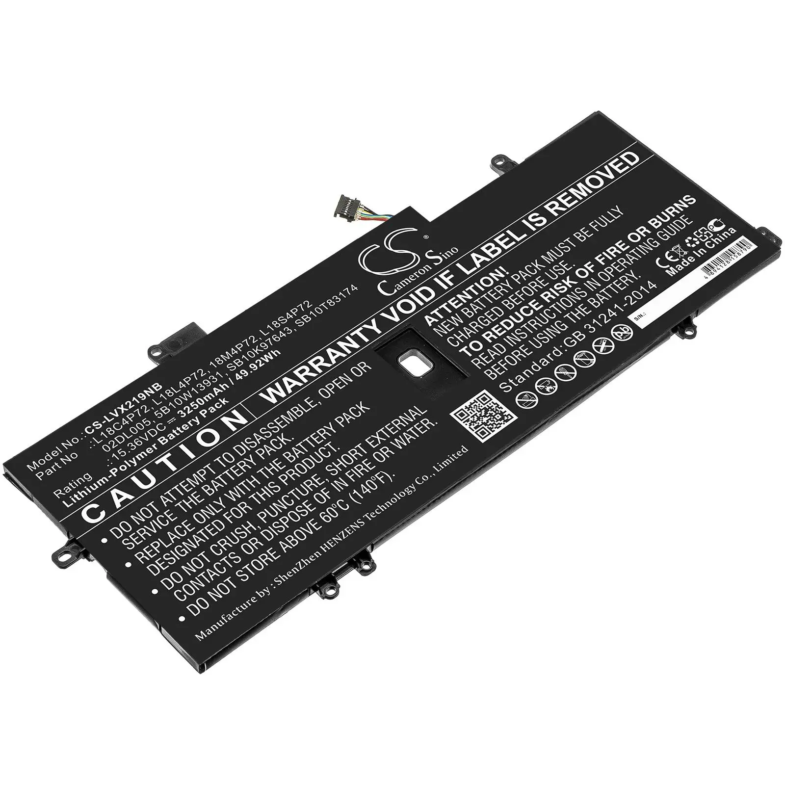 Батерия за лаптоп LENOVO ThinkPad X1 Carbon 2019, L18C4P72 LiPo 15.36V 3250mAh CAMERON SINO - image 1