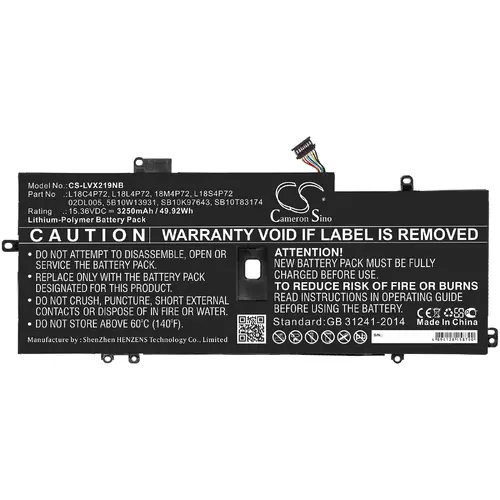 Baterie pentru laptop LENOVO ThinkPad X1 Carbon 2019, L18C4P72 LiPo 15.36V 3250mAh CAMERON SINO - 1
