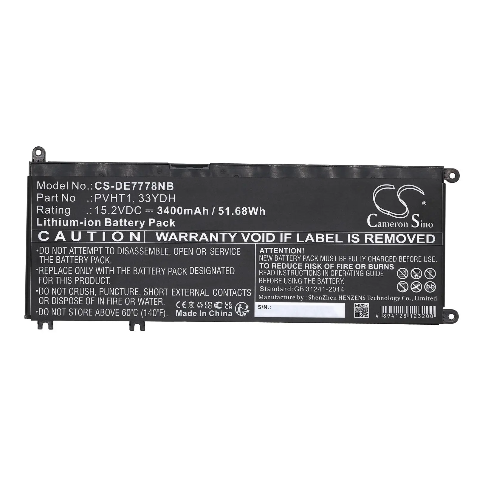 Baterie pentru laptop DELL G3 15, G5 15 5587, INS 15PD-1863BL, Latitude 15 3590, 33YDH, W7NKD, LiIon 15.2V 3400mAh CAMERON SINO