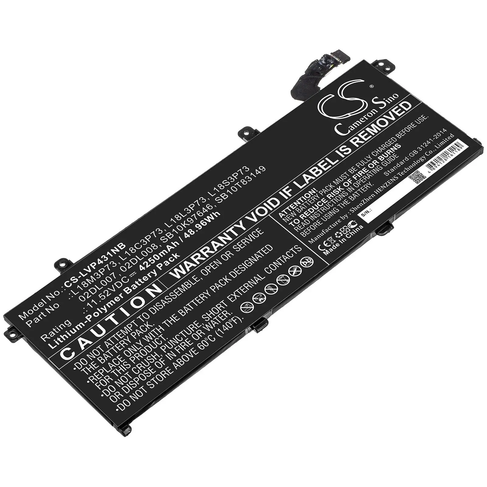 Батерия за лаптоп LENOVO ThinkPad P43s, ThinkPad T490, L18C3P73 LiPo 11.52V 4250mAh CAMERON SINO - image 1