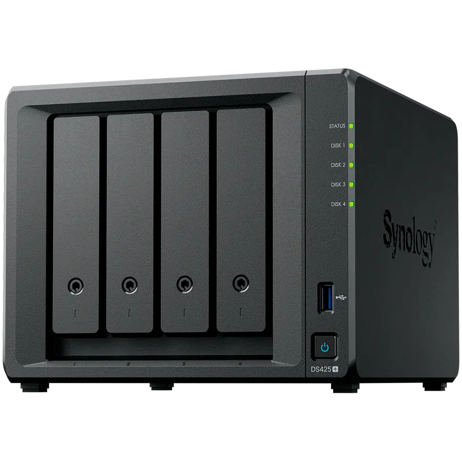 Synology DiskStation DS425+ Tower, 4-Bays 3.5'' SATA HDD/SSD, 2 x M.2 2280 NVMe SSD slot, CPU Intel Celeron J4125 4-core 2.0 GHz, 2 GB DDR4 non-ECC SODIMM, 1x RJ-45 2.5 GbE LAN, 1x RJ-45 1GbE LAN Port; 2x USB 3.2; 2.18 kg; 3yr warranty - image 1