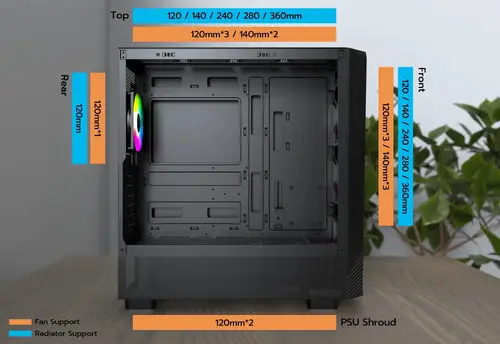 Montech Carcasă ATX - X5 (B) - 4 ventilatoare A-RGB, USB-C - 10