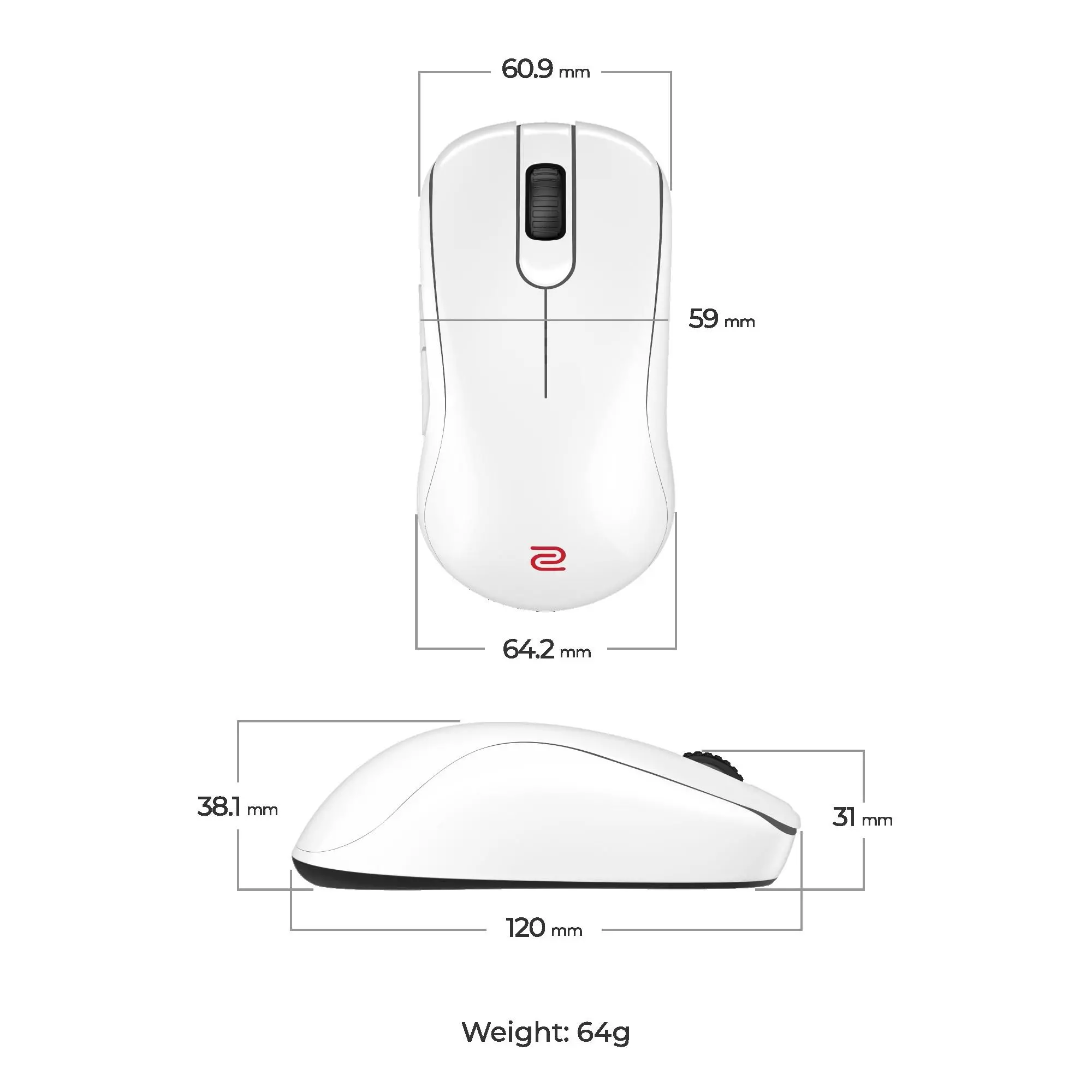 Геймърска безжична мишка ZOWIE S2-DW 4K, бяла - image 6