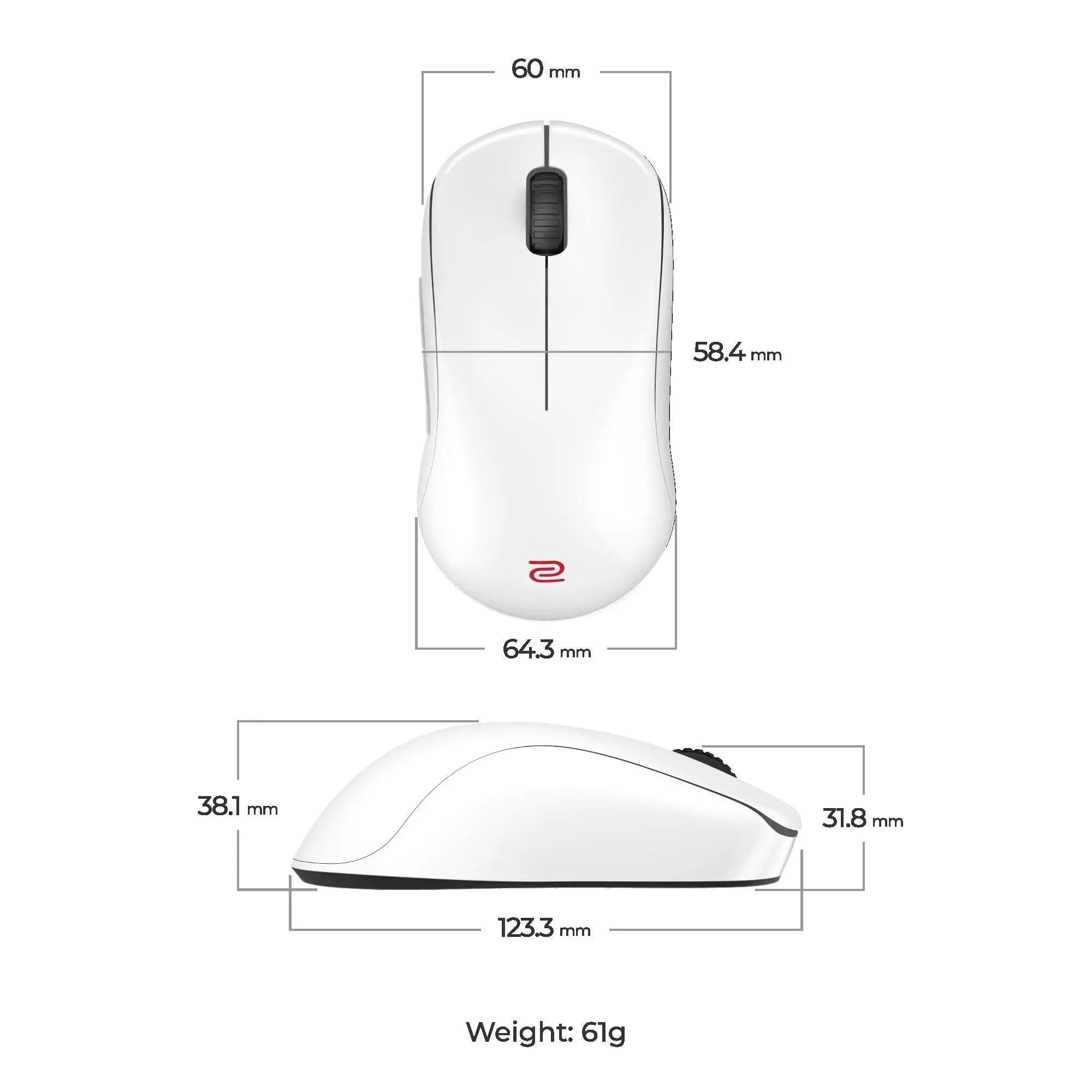Геймърска безжична мишка ZOWIE U2-DW 4K, 2.4G, бяла - image 1