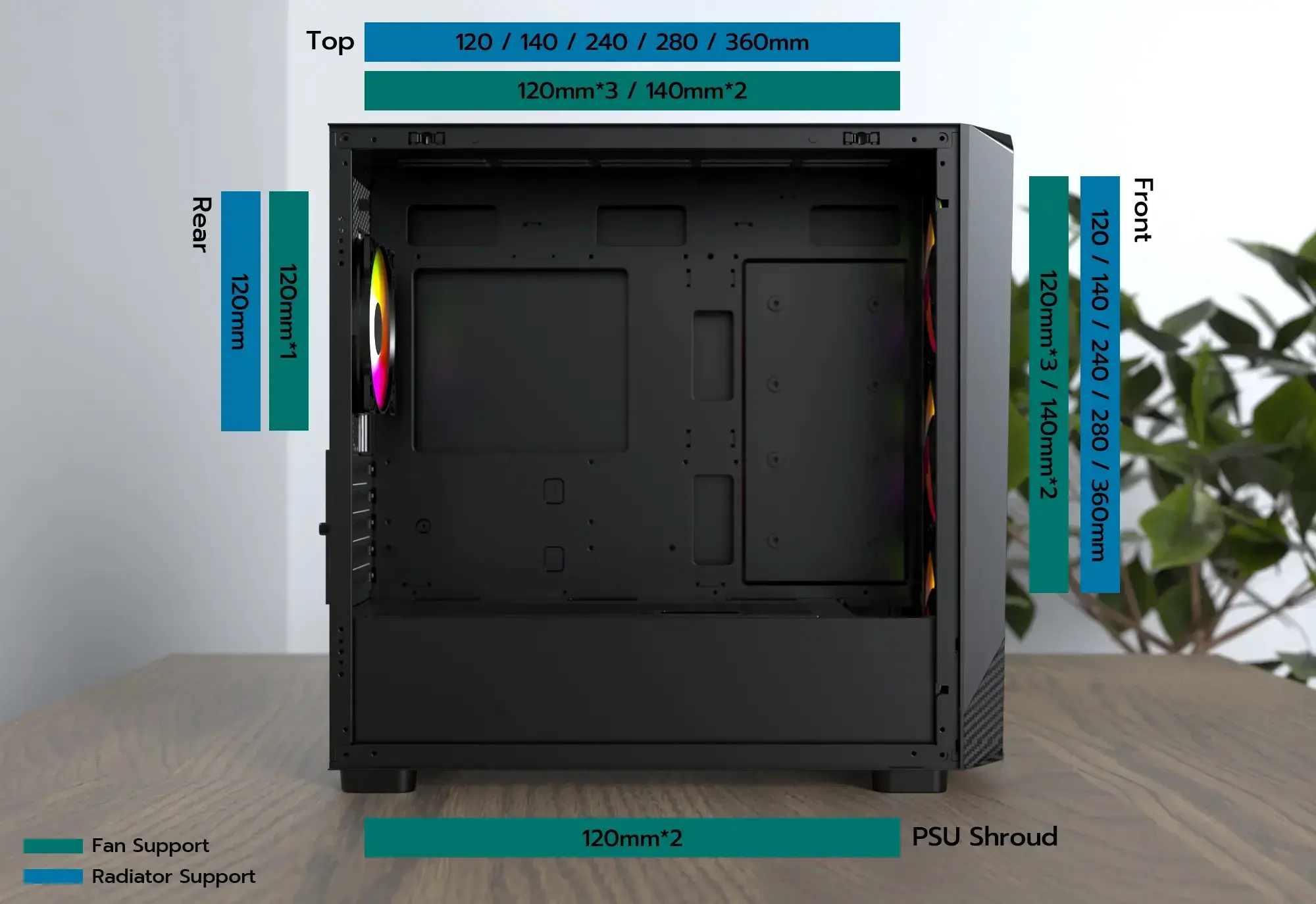 Montech кутия Case mATX - X5M (B) - 4 x 120 mm A-RGB, USB-C - image 9