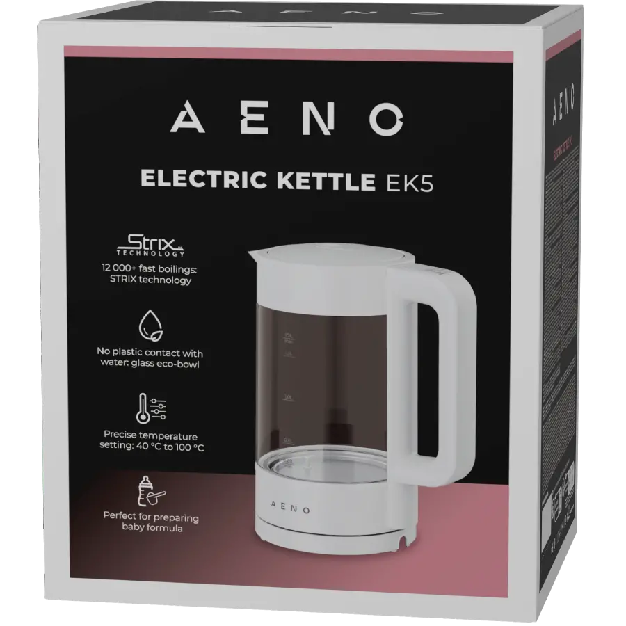Electric Kettle, white, 220-240V, 1850-2200W, 1.7L, Keep warm 30 min, 40,60,80,90,100, console in Handle - image 8
