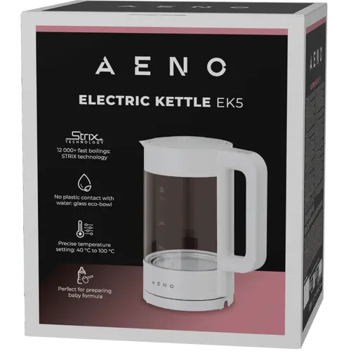 AENO EK5 Electric Kettle, 1.7L, Temp Control 40-100°C, Strix, White - 9