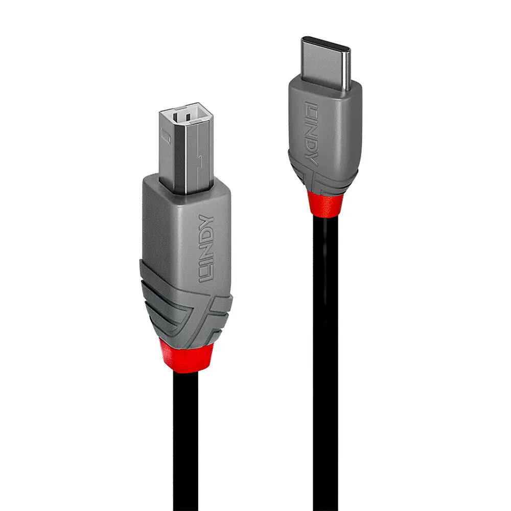 КАБЕЛ USB LINDY - USB-B to USB-C - USB 2.0 Type C to B Cable - Anthra Line - 3,0 m - Black - PN 36943
