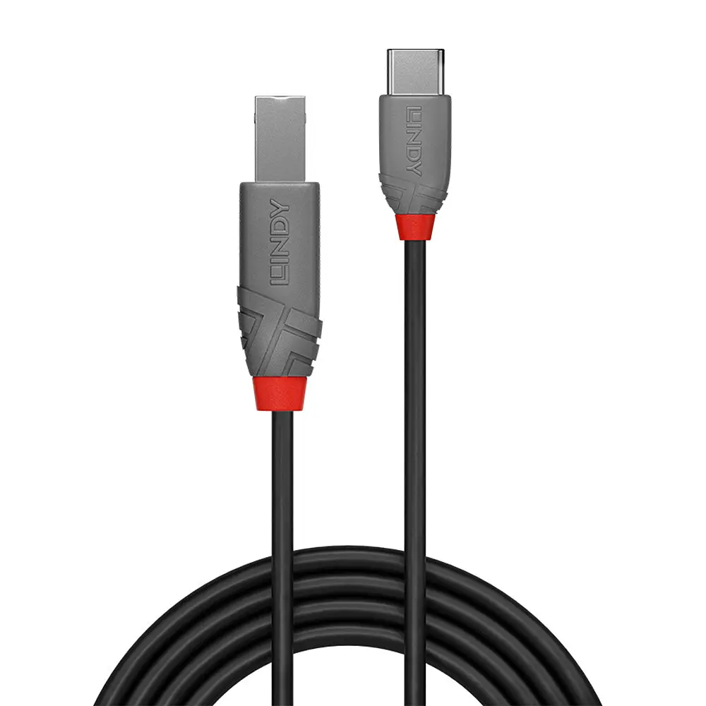 КАБЕЛ USB LINDY - USB-B to USB-C - USB 2.0 Type C to B Cable - Anthra Line - 3,0 m - Black - PN 36943 - image 1