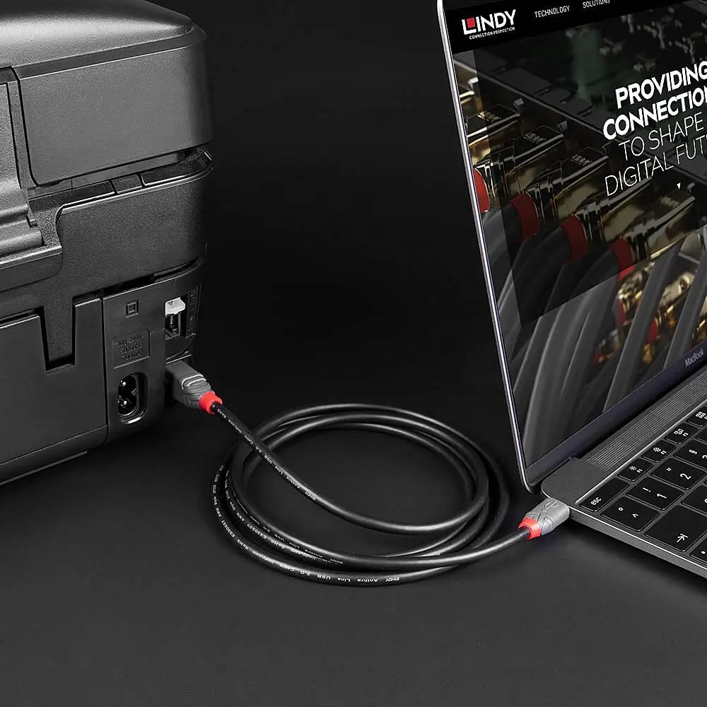КАБЕЛ USB LINDY - USB-B to USB-C - USB 2.0 Type C to B Cable - Anthra Line - 3,0 m - Black - PN 36943 - image 4