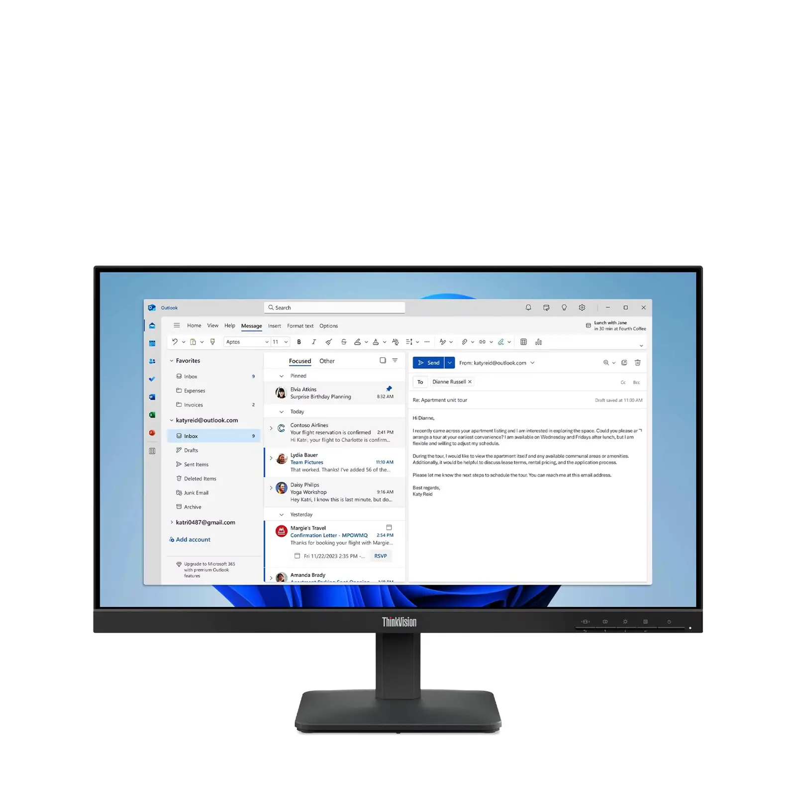 Монитор, Lenovo ThinkVision S24-4e 23.8" IPS WLED, 1920x1080, 16:9, 4ms, 100Hz, 250 cd/m2, 1300:1, HDMI, VGA, Tilt