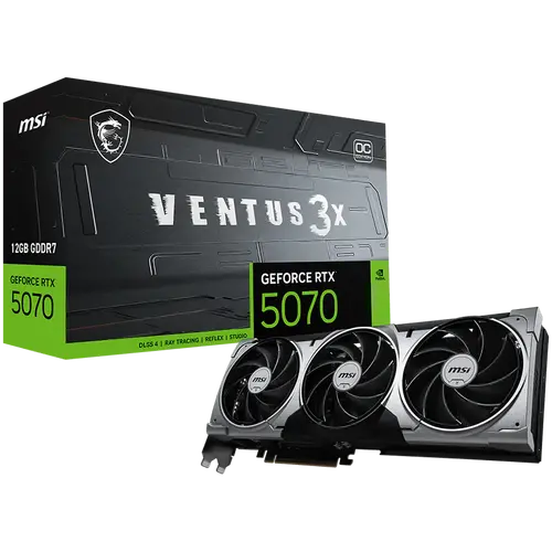 MSI Video Card Nvidia GeForce RTX 5070 12G VENTUS 3X OC, 12GB GDDR7, 192bit, Effective Memory Clock: 28000MHz, Boost: 2542 MHz, 6144 CUDA Cores, PCIe 5.0, 3x DP 2.1b, HDMI 2.1b, RAY TRACING, Triple Fan, 1x16pin, 650W Recommended PSU, 3Y