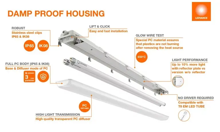 LED ЛАМПА DAMP PROOF HOUSING E IP65 1200 E 2XLAMP MT IP65 LEDVANCE - image 2