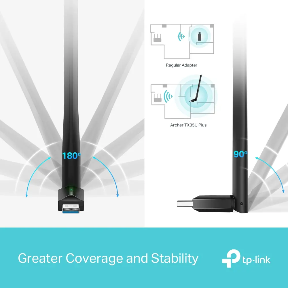 Безжичен адаптер TP-LINK Archer TX35U Plus, AX1800,двулентов,USB 3.0, - image 5
