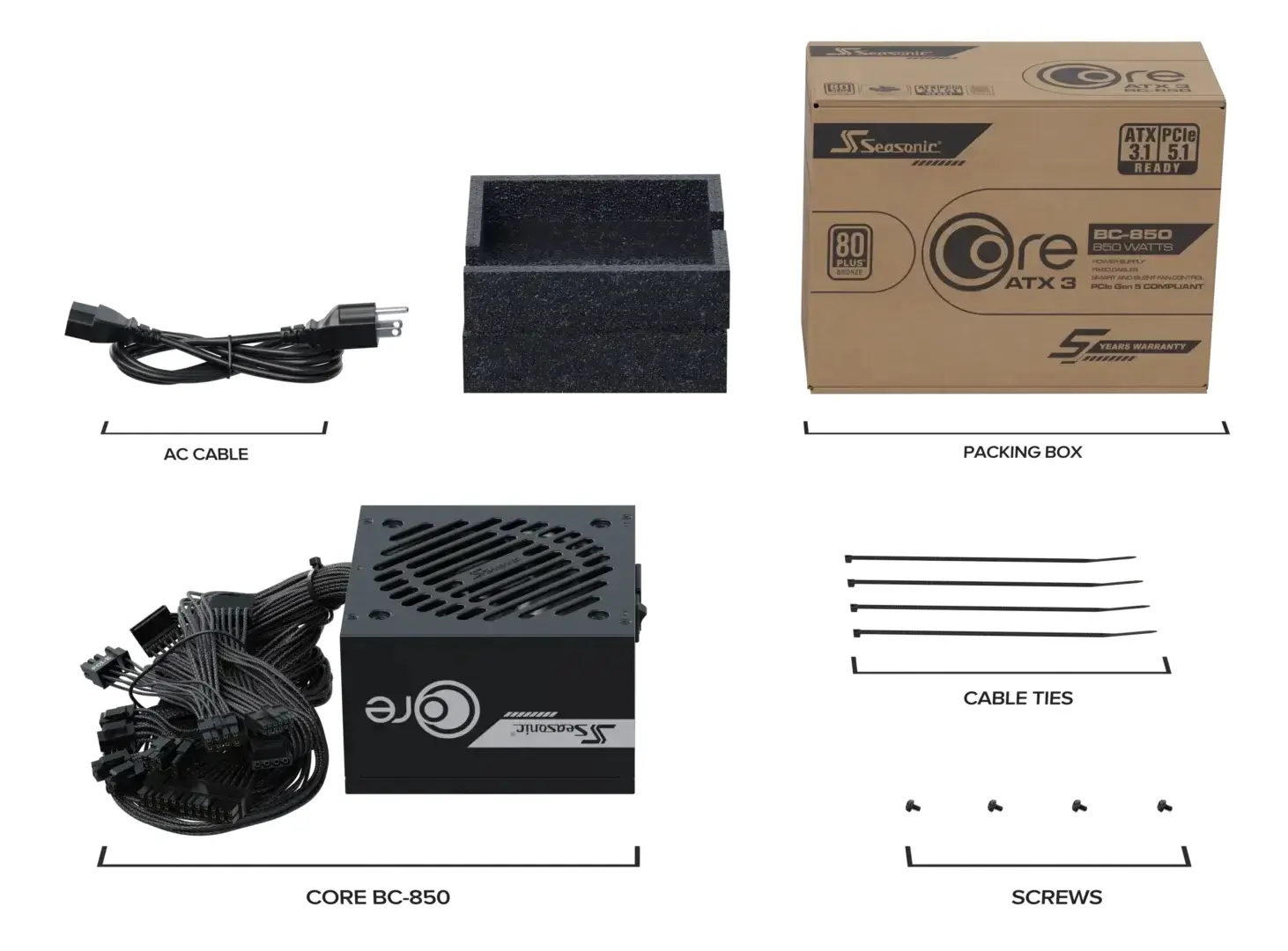 Seasonic захранване PSU ATX 3.1 850W Bronze, PCIe 5.1 - CORE BC-850 - SRP-CBC851-A5A51JF - image 12