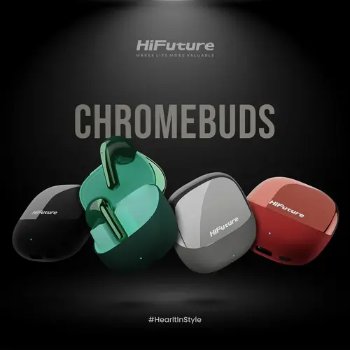 Слушалки, HiFuture ChromeBuds Green, Metallic Charge Case, 4 MICS ENC, Wireless 5.4, Up to 6 Hours Battery Life by one charge, IPX5, Ultra Bass, Up to 30 Hours Battery Life Combined - image 1