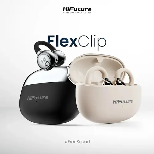 Căști, HiFuture FlexClip Negru, Confort open ear, Bluetooth 5.4, Sistem de apelare 4 Mics ENC, Autonomie de până la 30 de ore, Rezistente la apă IPX5 - 5