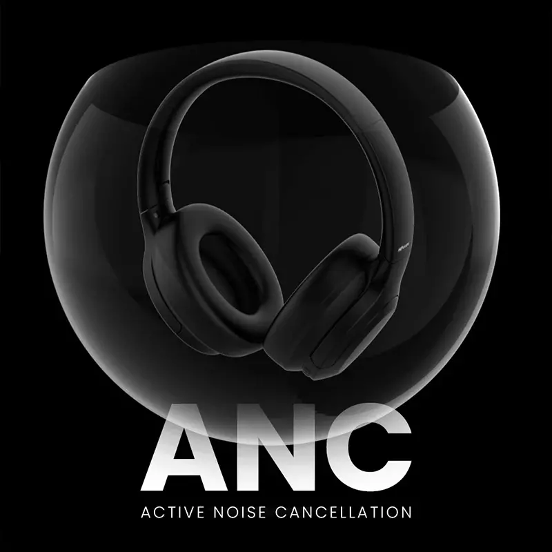 Слушалки, HiFuture FutureTour Black, Active Noise Canceling, 25-Hour Playtime, Memory Protein Foam Cover, Crystal-Clear Call, Wireless 5.2, AUX Cable - image 6