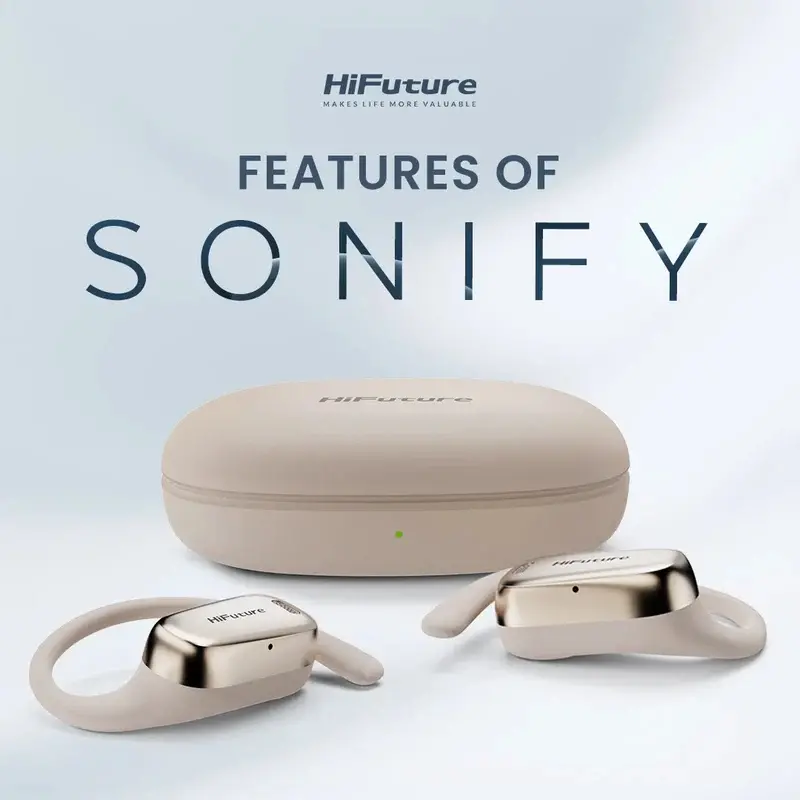 Слушалки, HiFuture Sonify Champagne Gold, Open Ear Comfort, Bluetooth 5.4, 4 Mics ENC Calling System, Playtime up to 20 Hours, IPX5 Waterproof, 15mm Driver Bass Boost - image 1