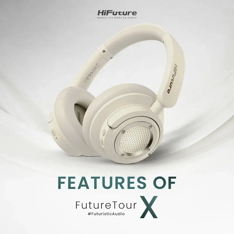 Слушалки, HiFuture FutureTour X Champagne Gold, Hybrid Active Noise Canceling, 35-Hour Playtime, Memory Protein Foam Cover, AI Enhanced Crystal-Clear Call, Wireless 5.4, AUX Cable - image 1