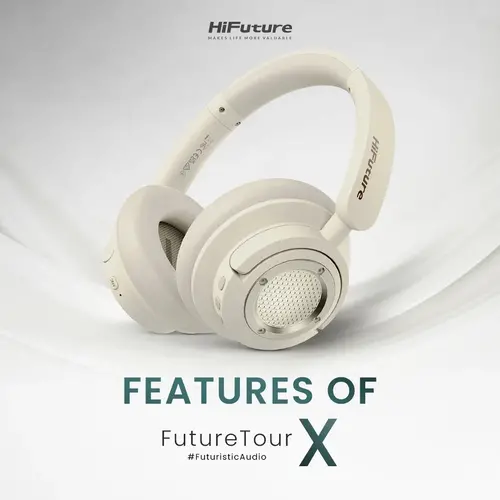 Слушалки, HiFuture FutureTour X Champagne Gold, Hybrid Active Noise Canceling, 35-Hour Playtime, Memory Protein Foam Cover, AI Enhanced Crystal-Clear Call, Wireless 5.4, AUX Cable - image 1