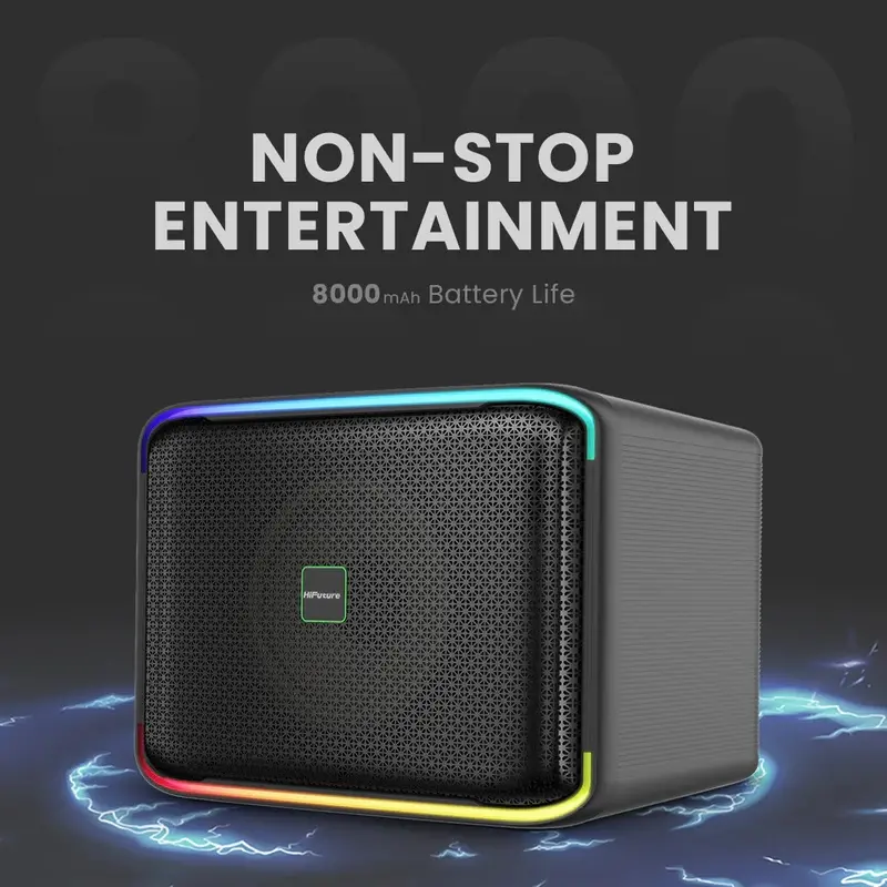 Тонколони, HiFuture Event Horizon Black, 3-Way Speaker System, 100W Output, Built-in DynaBoost Bass Technology, Built-in DC12V Non-Stop Playing Power Socket, Enable Karaoke Dancing Light, Up to 8 Hours Playtime, Bluetooth 5.3, Pair to Play (TWS Mode) - image 2