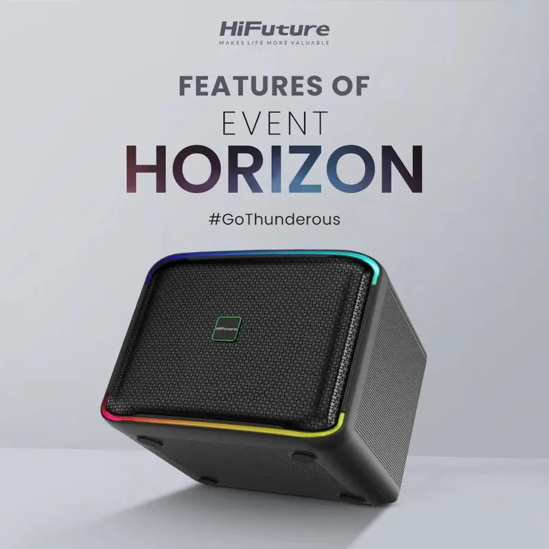 Тонколони, HiFuture Event Horizon Black, 3-Way Speaker System, 100W Output, Built-in DynaBoost Bass Technology, Built-in DC12V Non-Stop Playing Power Socket, Enable Karaoke Dancing Light, Up to 8 Hours Playtime, Bluetooth 5.3, Pair to Play (TWS Mode) - image 4