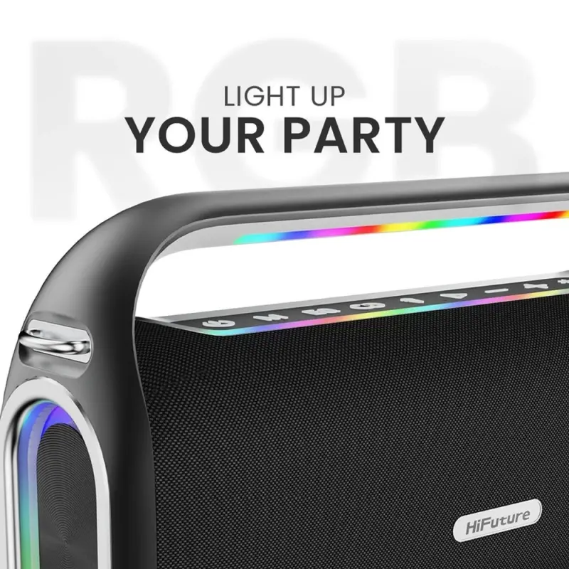 Тонколони, HiFuture MusicBox300 Black, 150W Output, Karaoke Enable, Two Wireless Microphone, 18000mAh Battery (Support Power Bank), RGB Lighting, Pair to Play (TWS Mode), Bluetooth 5.3 - image 1