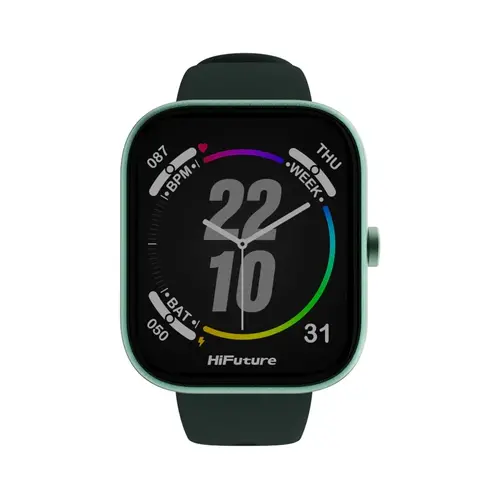 Часовник, HiFuture Lume Dark Green, 1.85 " IPS, Powered by Dual Core, Aerospace-Grade Ultra Light Aluminum Frame, Bluetooth Call, 3D User Interface, 1ATM Waterproof, 24/7 True Heart Rate & Blood Oxygen Sensor, 100+ Sports Mode, Up to 7 days daily use