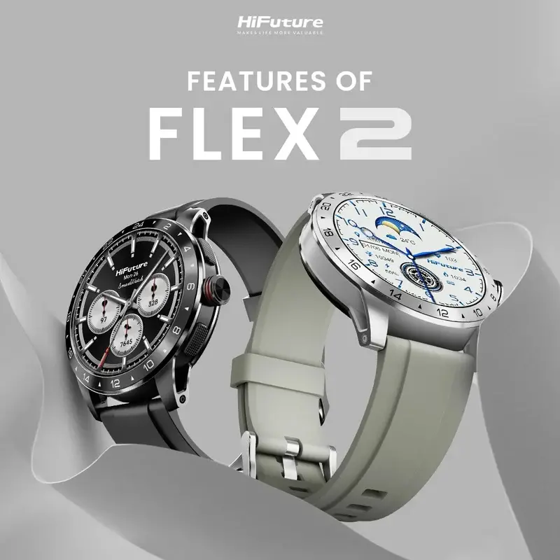 Часовник, HiFuture Flex 2 Black, 1.39" FHD, 360?360, Bluetooth Call, IP68 Waterproof, 24/7 True Heart Rate & Blood Oxygen Sensor, Up to 10 days daily use, 100+ Sports Mode - image 1