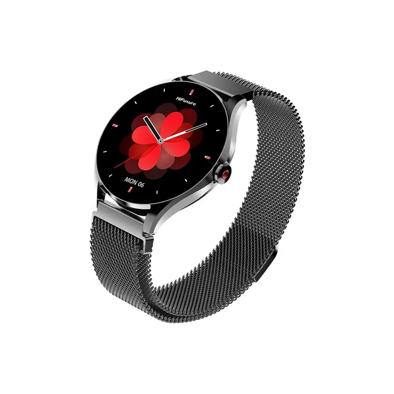 Часовник, HiFuture Aura2 Black, 1.32" AMOLED, Powered by Dual Core, Metallic Frame, Bluetooth Call, 3D User Interface, 1ATM Waterproof, 24/7 True Heart Rate & Blood Oxygen Sensor, 100+ Sports Mode, Up to 7 days daily use, Extra Silicone Strap inbox - image 1
