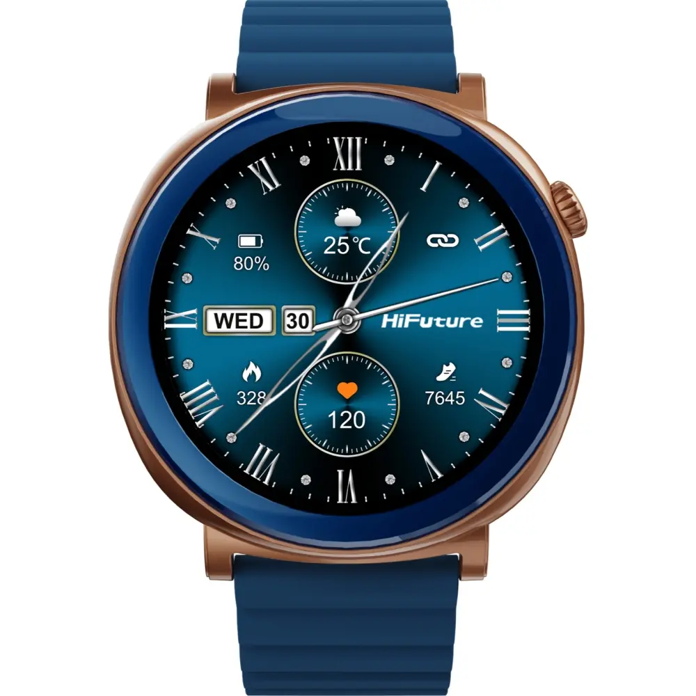 Часовник, HiFuture Aurora Blue, 1.43" AMOLED, 466*466, Powered by Dual Core & Syntra AI, Bluetooth Call, IP68 Waterproof, 24/7 True Heart Rate & Blood Oxygen Sensor, Up to 10 days daily use, Magnetic Strap - image 1