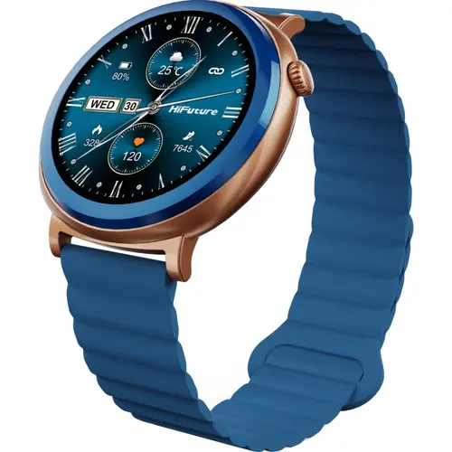Часовник, HiFuture Aurora Blue, 1.43" AMOLED,  466*466, Powered by Dual Core & Syntra AI, Bluetooth Call, IP68  Waterproof, 24/7 True Heart Rate & Blood Oxygen Sensor, Up to 10 days daily use, Magnetic Strap - image 2